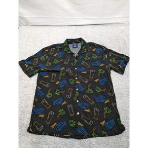 Miller‎ Lite Neon Signs Hawaiian Shirt Beach Button Down Palm Trees Small Rayon